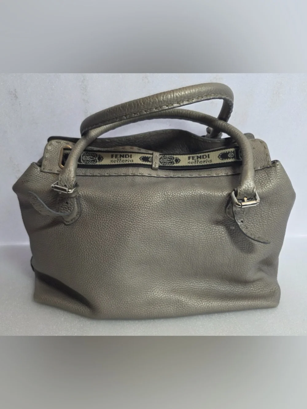 Rare Fendi Selleria Handmade Leather Tote Gray Horse Embossed Luxe Satchel - Picture 2 of 8